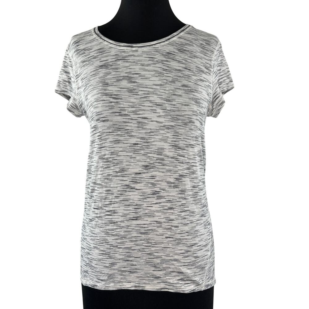 Lululemon White Black Heather Top Stretch Crew Neck Cap Sleeve Pullover Size 4